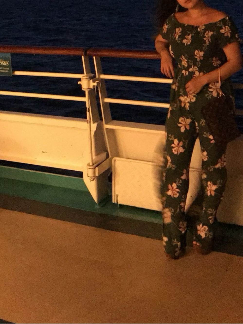 Women’s Green Floral Off-Shoulder Jumpsuit